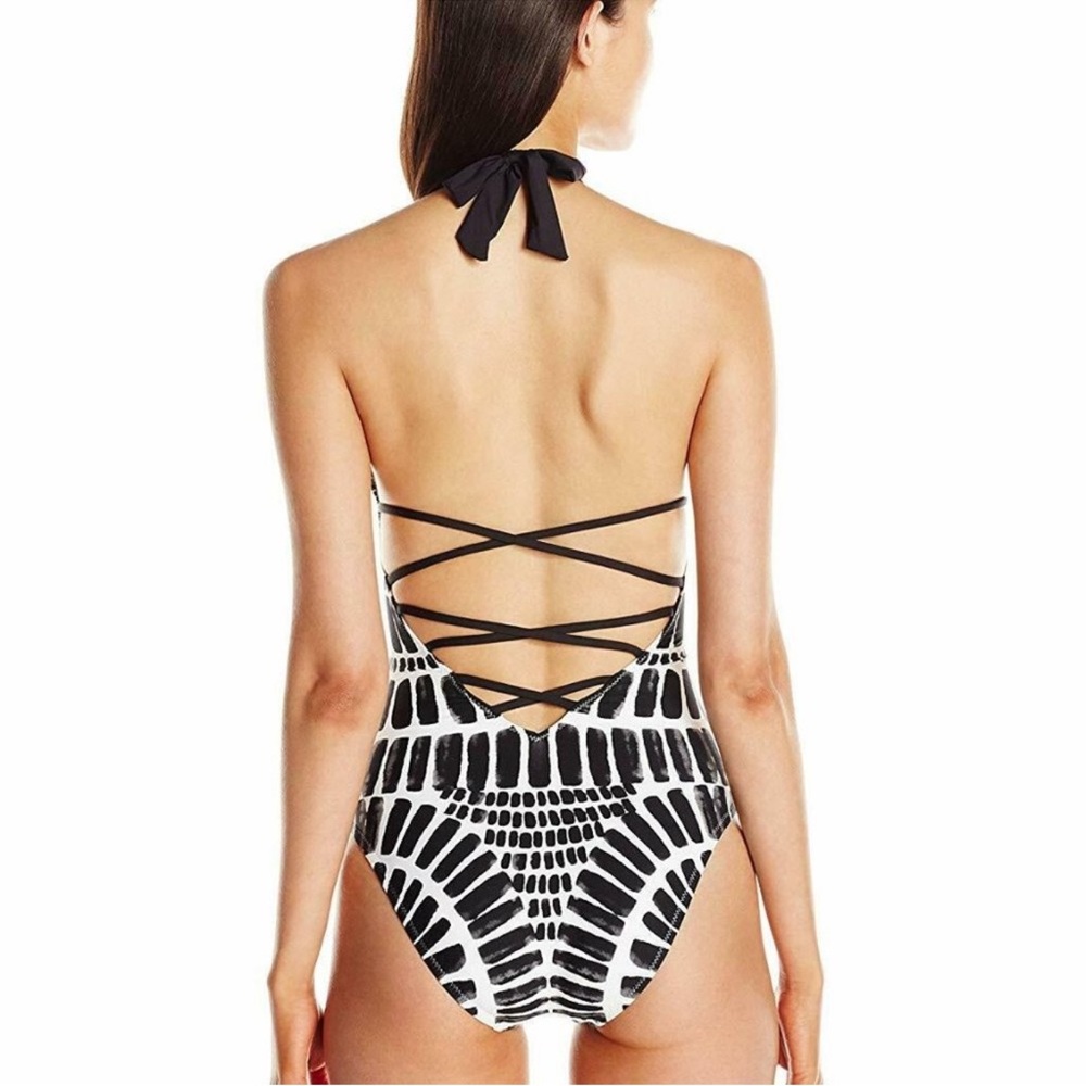 TRINA TURK "Algiers" high neck halter one piece Swimsuit 12 animal zebra print - Picture 6 of 15
